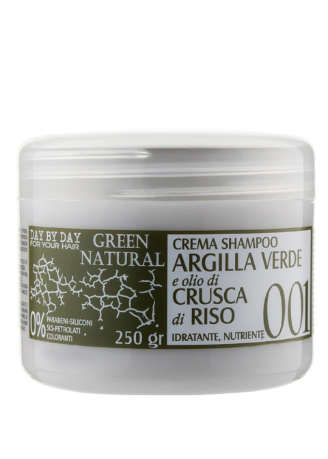 Крем-шампунь із зеленою глиною й олією рисових висівок Alan Jey Green Natural Argilla Crusca Di Riso Crema Shampoo 250 мл