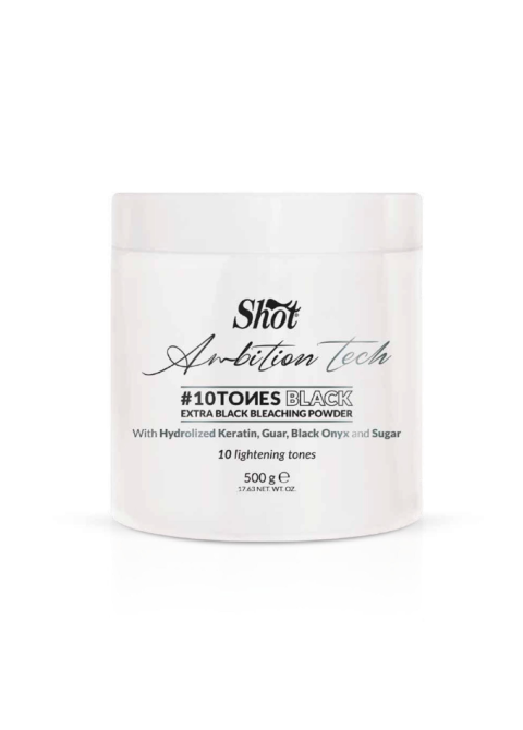 Чорний знебарвлювальний порошок для волосся 10 тонів Shot Ambition Tech 10 Tones Black Bleaching Powder 500 гр